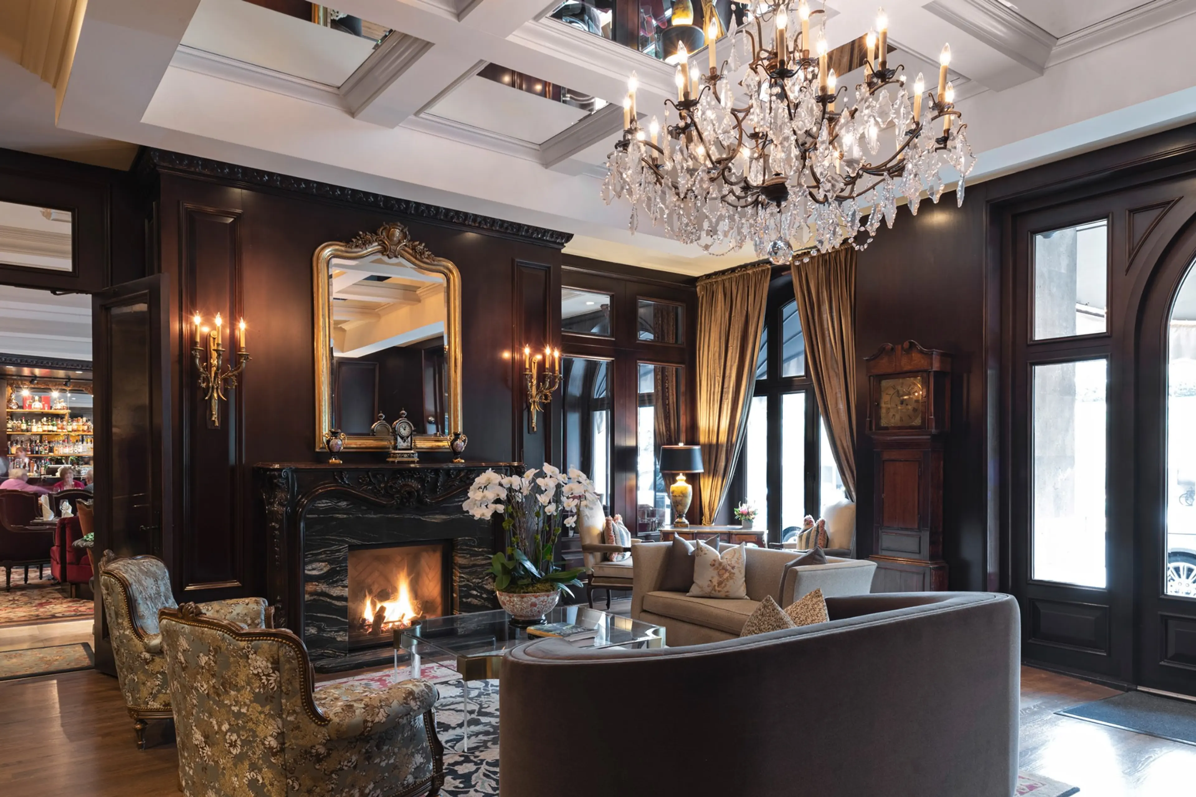 Fireplace at Bacchus at the Wedgewood Hotel in Vancouver