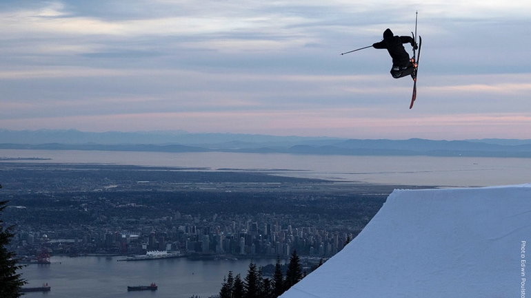 A skier at the Grouse Mountain Terrain Park