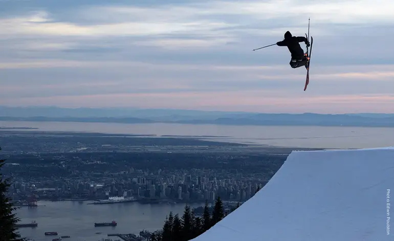 A skier at the Grouse Mountain Terrain Park