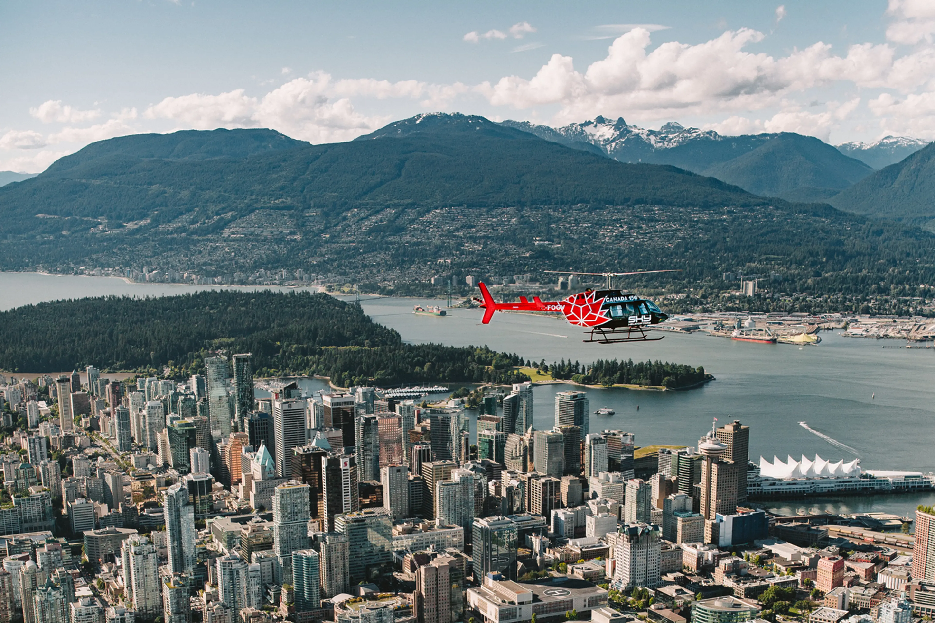Helicopter over downtown Vancouver
