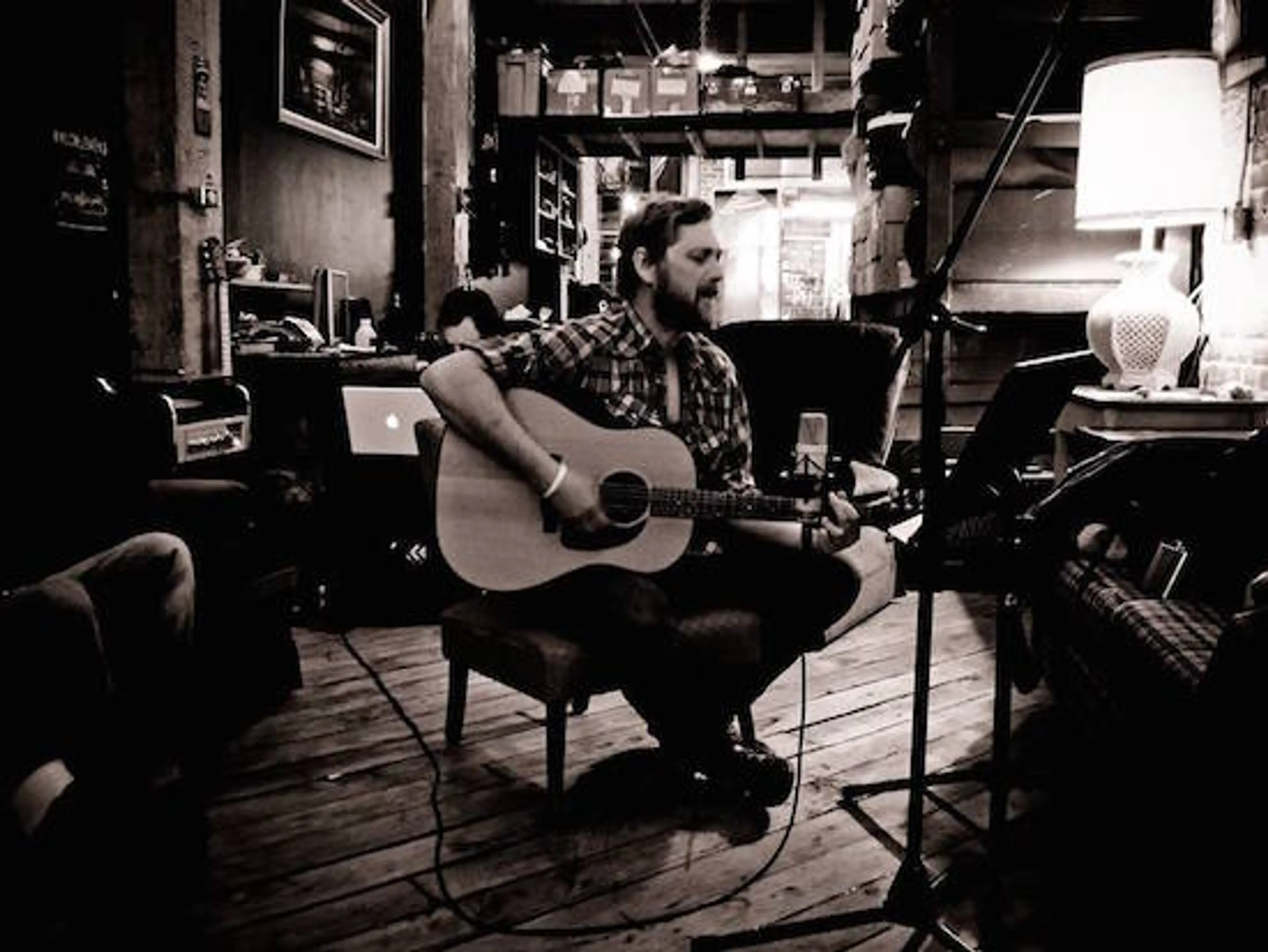 Chris Janzen recording his contribution to The Boss Project. 