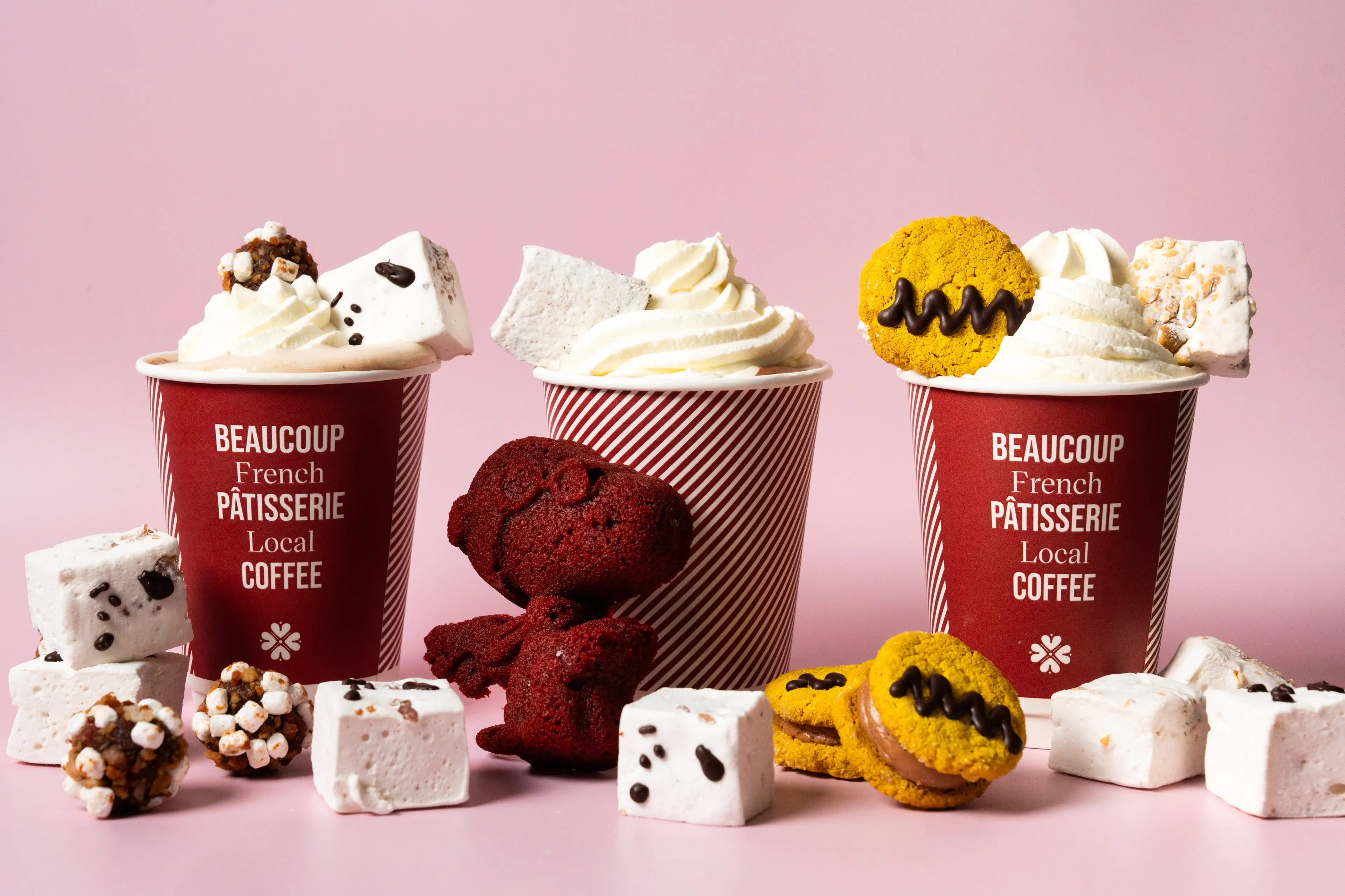 Three Peanuts themed hot chocolates from Beaucoup Bakery for the Vancouver Hot Chocolate Festival