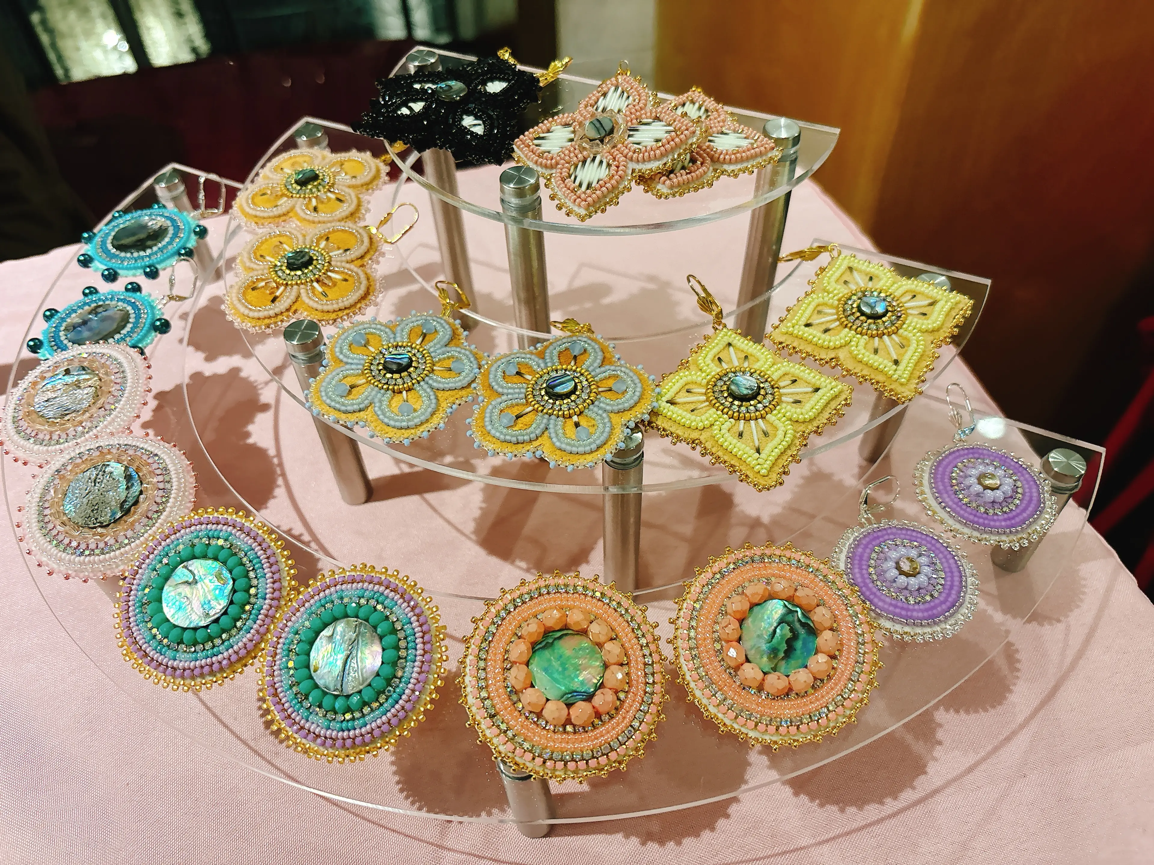 A selection of beaded earrings on display at VIFW