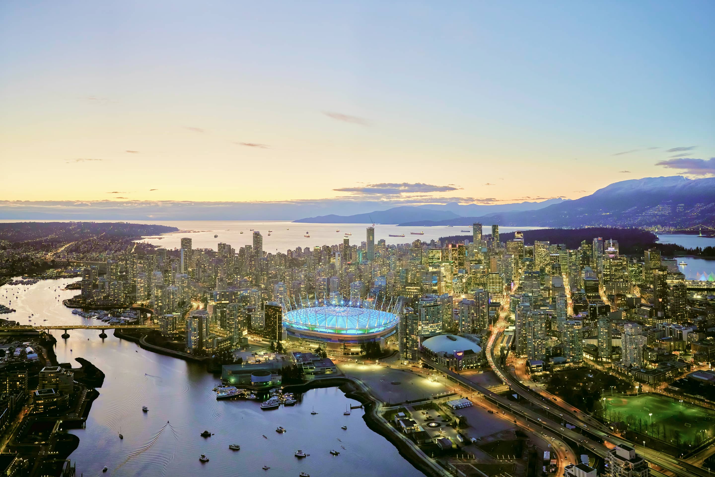 Aerial skyline of Vancouver during the day