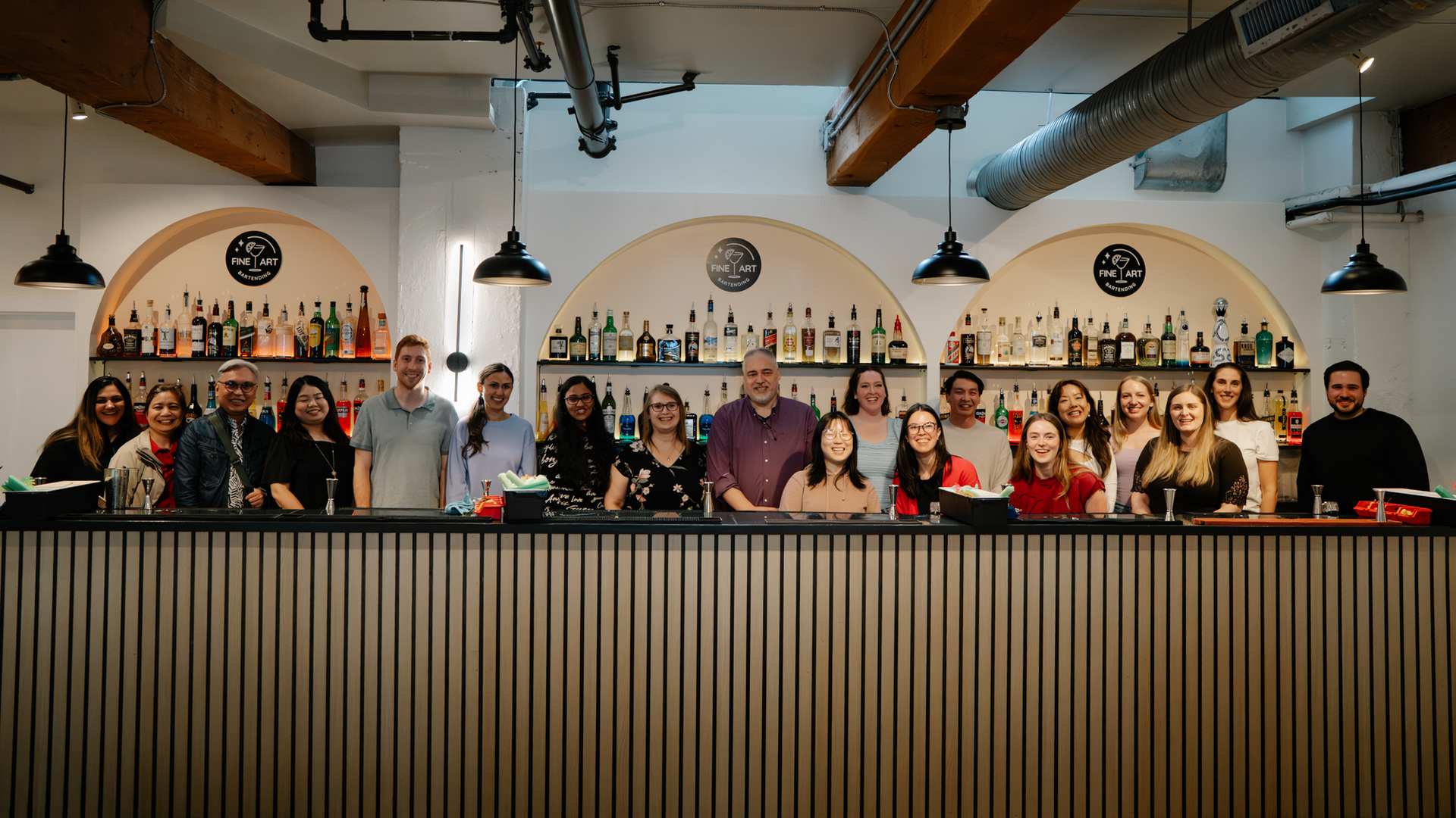 Group team building event at Fine Art Bartending