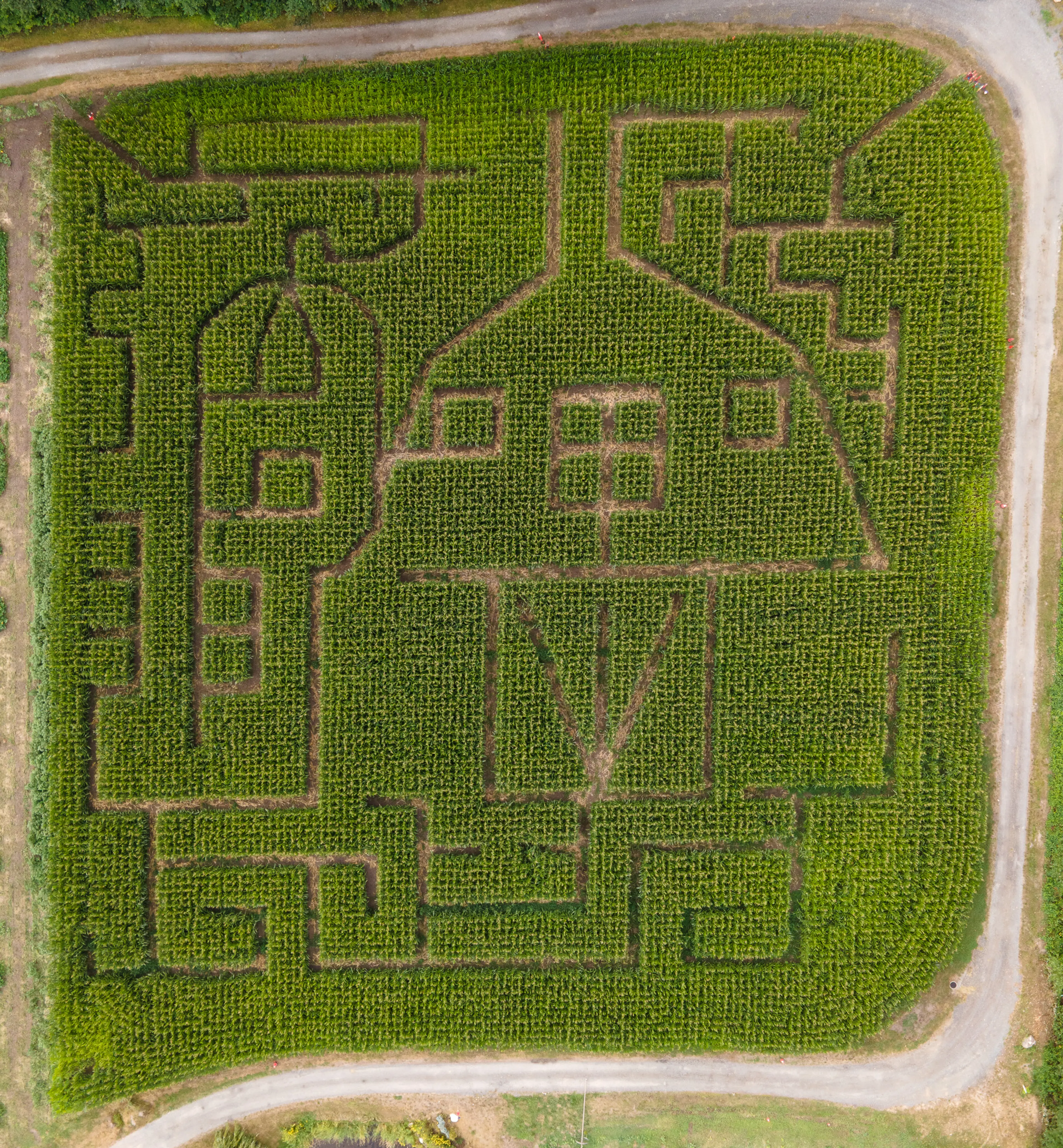 Aerial view of the 2023 Eagle Acres corn maze near Vancouver