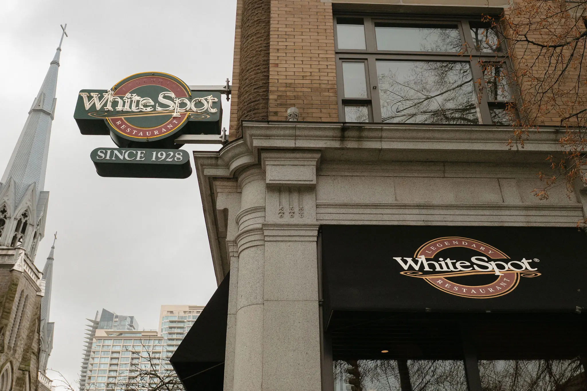 Exterior image of the White Spot restaurant in Vancouver.