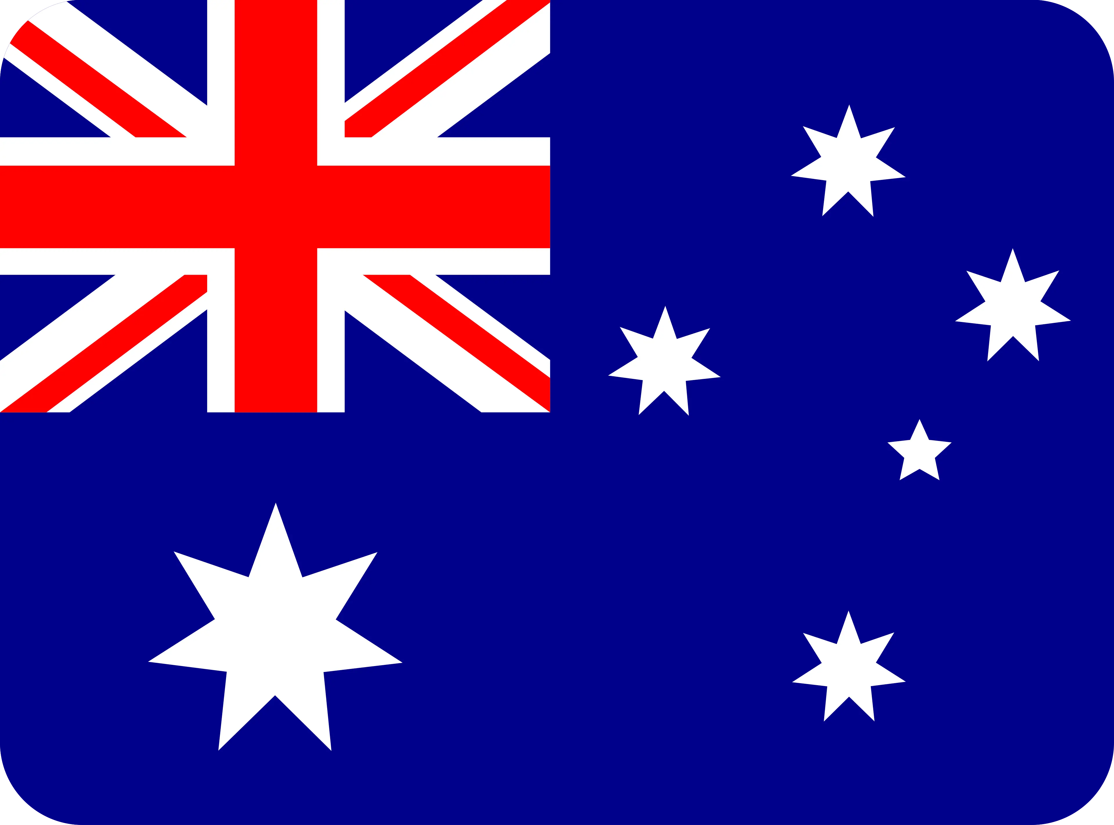 Australian flag with Union Jack in the top left and six white stars on a blue field.