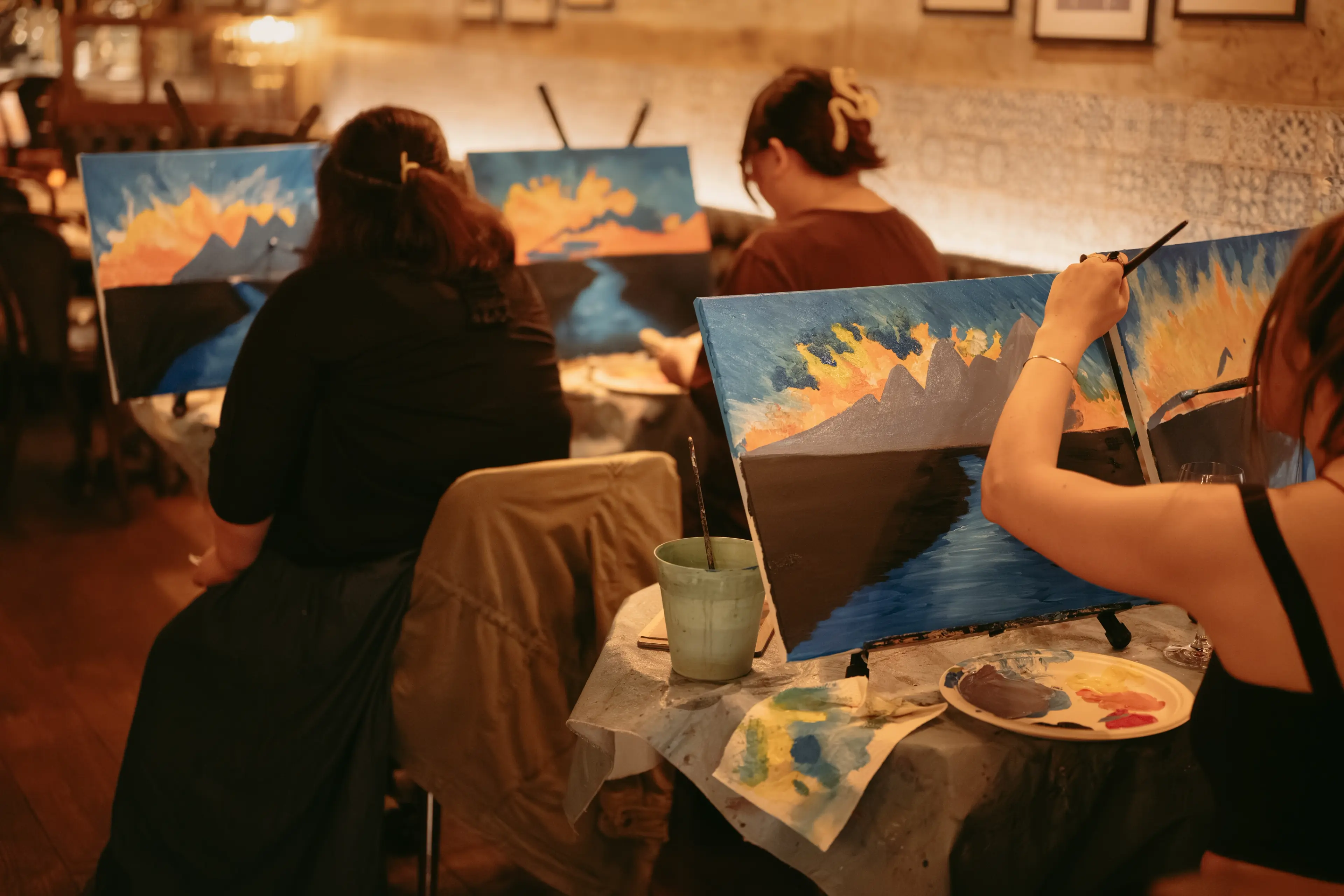 Painting class at a Paint And Sip Night at the Ventura Room in Vancouver.