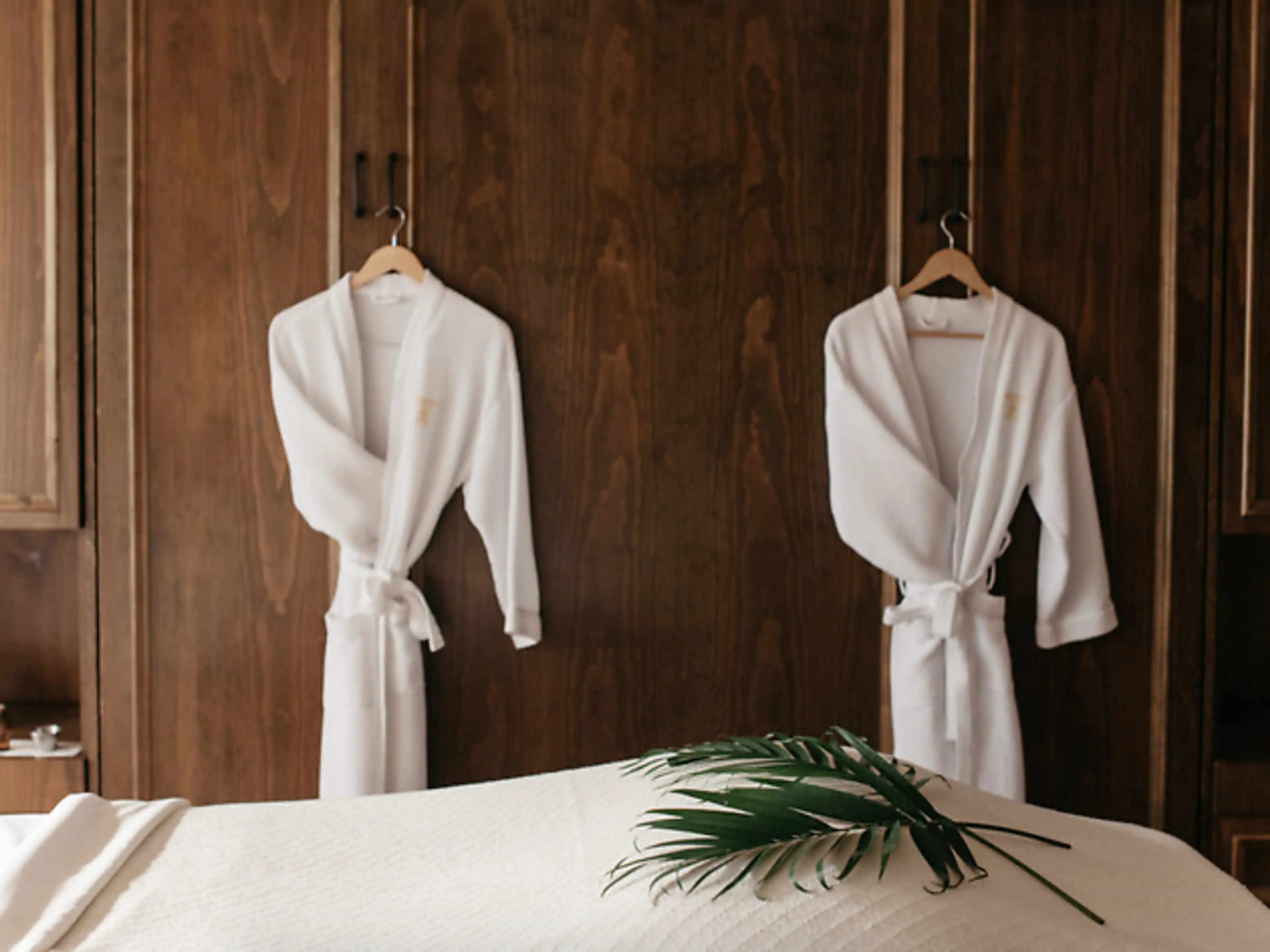 Robes hanging at The Spa at the Wedgewood in Vancouver
